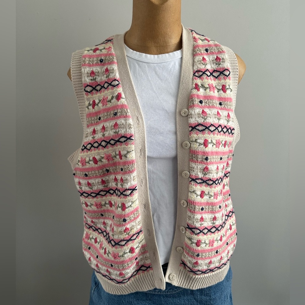 Northern reflections floral knit button down vest